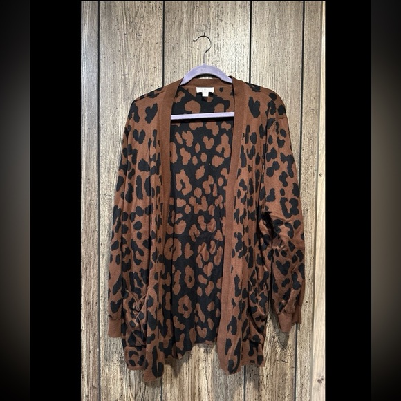 Belle by Kim Gravel Petite Animal Intarsia Long Cardigan - Picture 1 of 3